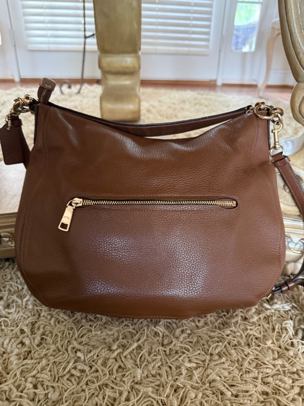 Coach Elle Slouchy Hobo Saddle Bag Brown Pebbled Leather Gold Hardware F31399 - Picture 2 of 15